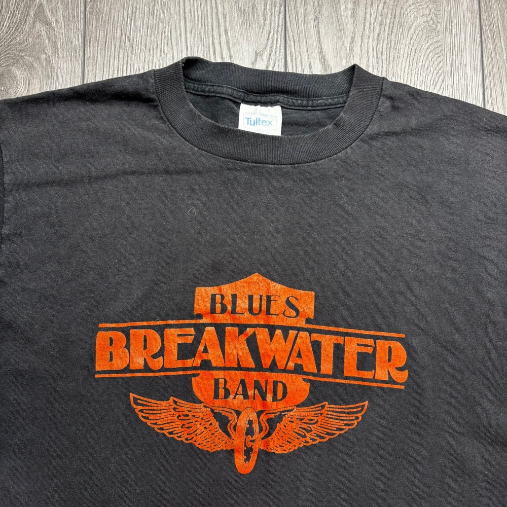 Vintage Blues Breakwater Band Harley Graphic T-Shirt Black Mens Large 90s Cotton - Picture 3 of 8